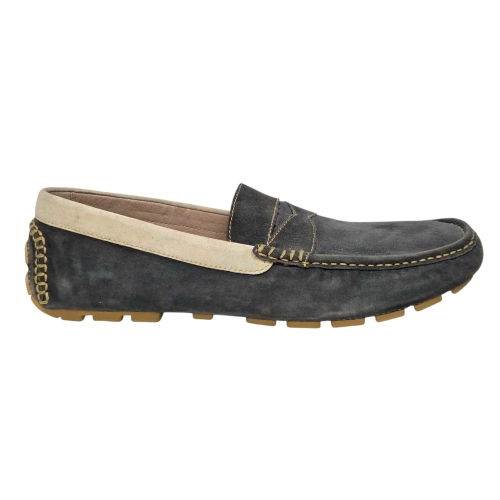 Donald J Pliner Loafers Mens 9.5 Grey Suede Penny Driver Contrast Stitch Slip On